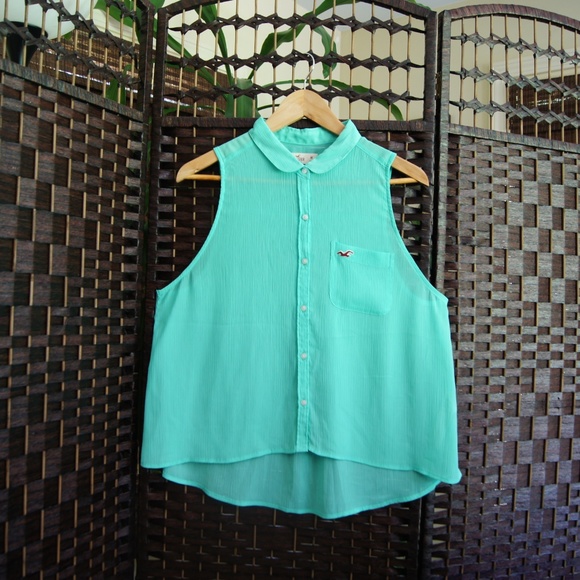 Aqua Hollister Sleeveless Button-Down - Picture 2 of 8
